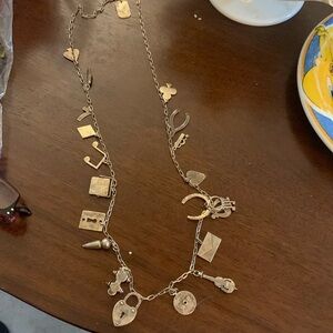 Estate Parvenue vintage 30 inches brass charm necklace